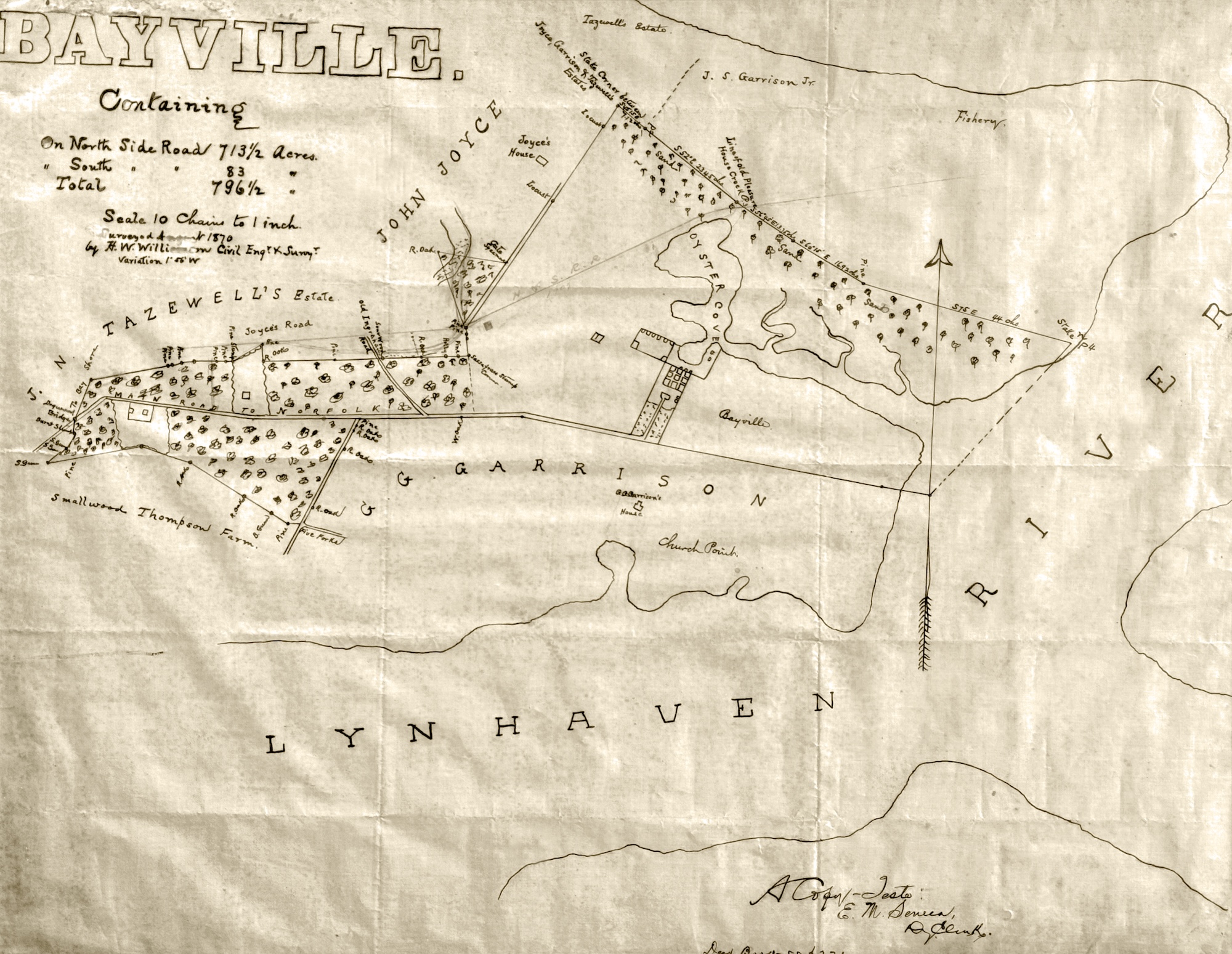 1870 map showing Church Point Manor property